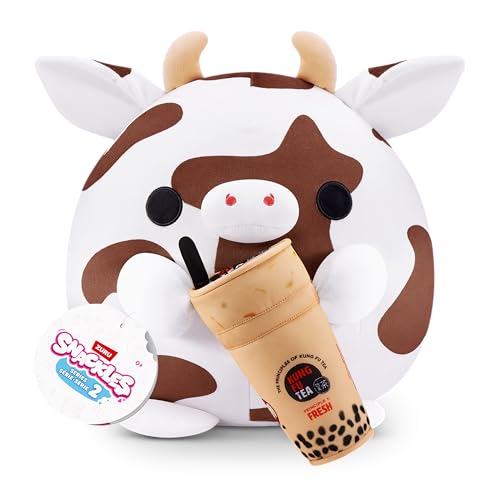 Snackles Series 2 Wave 2, Snack Swap, Cow, 20 cm by ZURU Cuddly Squishy Comfort Plush with License Snack Brand Accessory (Cow, Kung Fu Tea, Bubble Tea) von Snackles