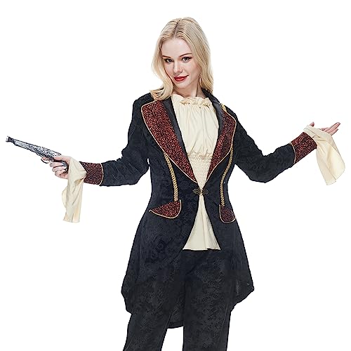 EraSpooky Damen Piratenkapitän Jacke Kostüm Deluxe Retro Piratenmantel Halloween Cosplay Kostüm Size S von Snailify