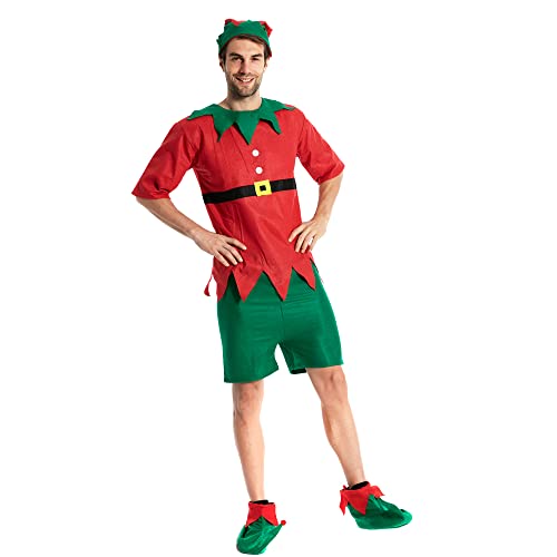 EraSpooky Elfenkostüm für Erwachsene Weihnachtskostüm Weihnachtsmann Helfer Xmas Outfit Red Size L von Snailify