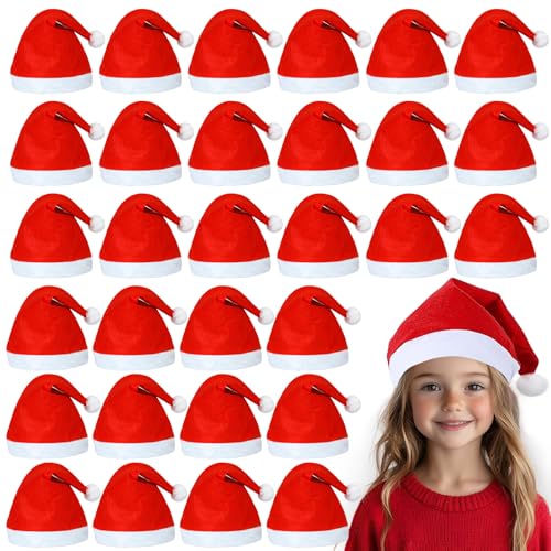 30 Stück Weihnachtsmützen, Nikolausmütze Weihnachtsmann Mütze, Dehnbar Weihnachts Mütze für Kinder Erwachsene, Große Menge Nikolausmütze Set, Weihnachtsfeier Familienweihnachtliches Abendessen von Snarflun