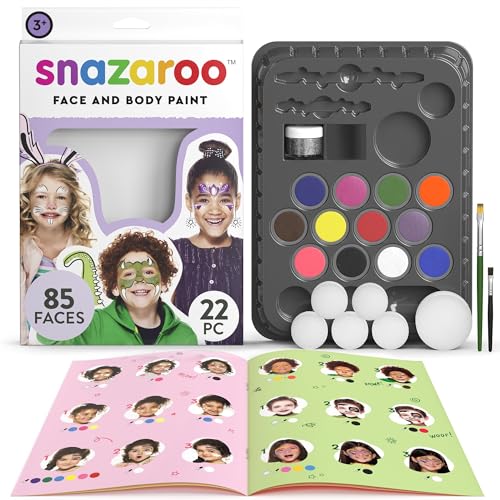 Snazaraoo 1172247 Ultimatives Party-Set mit Bio-Glitter - 12 Schminkfarben, 1 Bio-Glitter, Fixiergel, 2 Pinsel, 6 Schwämmchen, Anleitung - Aqua Schminke für Kinder und Erwachsene von Snazaroo