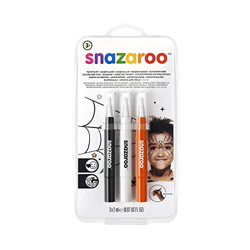 Snazaroo 1180142 Kinderschminke, Schminkstift mit Pinselspitze, 3 Farben Set Halloween, schwarz/weiß/orange von Snazaroo