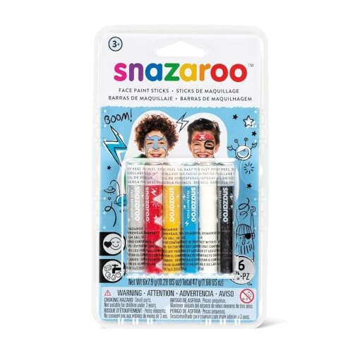 Snazaroo 1172014 Schminkstift Set, 6 Gesichtsfarben frei von Duftstoffen, hautfreundlich und mit Wasser und Seife zu entfernen - Ideal für Partys, Halloween, Fasching, Karnavel - Set Jungen von Snazaroo