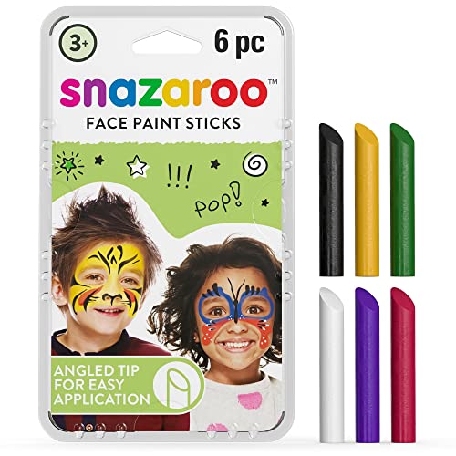 Snazaroo 1172011 Schminkstift Set, 6 Gesichtsfarben frei von Duftstoffen, hautfreundlich und mit Wasser und Seife zu entfernen - Ideal für Partys, Halloween, Fasching, Karnavel - Set Gemischt von Snazaroo