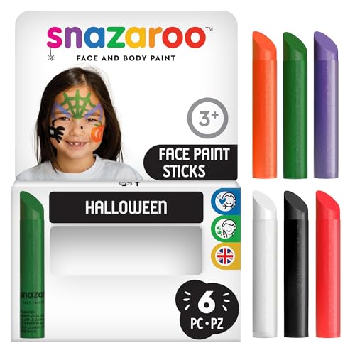 Snazaroo 1172075 Schminkstift Set, 6 Gesichtsfarben frei von Duftstoffen, hautfreundlich und mit Wasser und Seife zu entfernen - Ideal für Partys, Halloween, Fasching, Karnavel - Set Halloween von Snazaroo