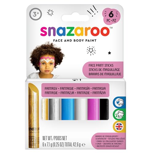 Snazaroo 1160601 Schminkstift Set, 6 Gesichtsfarben frei von Duftstoffen, hautfreundlich und mit Wasser und Seife zu entfernen - Ideal für Partys, Halloween, Fasching, Karnavel - Set Mädchen von Snazaroo