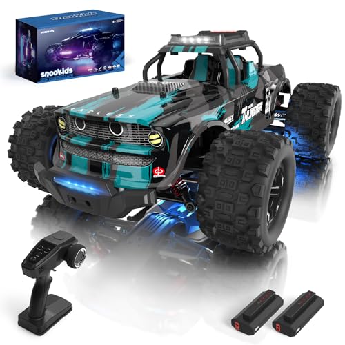 Snookids Ferngesteuertes Auto 1:14, Rc Auto Offroad 40km/h 4WD RC Monstertruck mit Farbiges Licht, 2 Akku, 2.4-GHz All-Terrain Rennauto, Ferngesteuertes Auto für Erwachsene und Kinder von Snookids