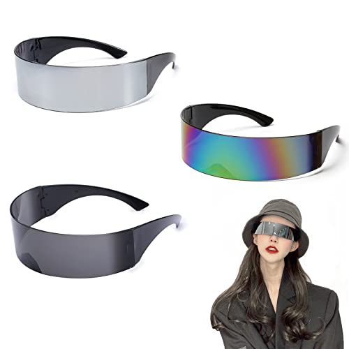 Snowtain 3 Stück Futuristische Sonnenbrille，Rave Randlose Y2k Techno Brille，für Damen Herren, Cosplay, Konzert,Bar,Versammlungen,Halloween und andere festliche Anlässe. von Snowtain