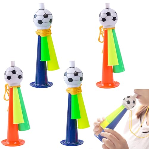 Snowtain 4 Stück Fußball Tröte,Jubelnde Fußball Horn Mit Lanyard,Vuvuzela Tröte,Fan Tröte Fussball Tröten Fußball Geeignet für Kinder, Fußballfans, Fußball-Mottopartys, Weltmeisterschaft. von Snowtain