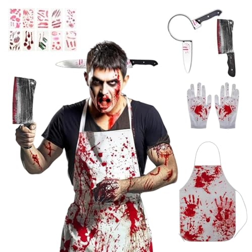 Snowtain Metzger Kostüm Halloween,Halloween Messer im Kopf,Blutige Schürze,mit 10 Tattoo-Aufklebern und einem Paar Handschuhen, geeignet für halloween, Rollenspiele, Dekoration, Partys und Karneval Snowtain Metzger Kostüm Halloween,Halloween Messer im Kopf,Blutige Schürze,mit 10 Tattoo-Aufklebern und einem Paar Handschuhen, geeignet für halloween, Rollenspiele, Dekoration, Partys und Karneval von Snowtain