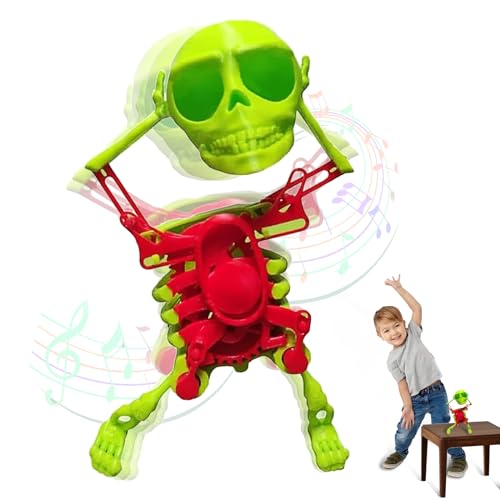 Snowtain Tanzende Totenkopf, 3D-Gedrucktes Tanzendes Skelett-Spielzeug, Tanzendes Skelett für Spukhaus Zubehör Partygeschenken Halloween Party Dekorationen, Stressabbau-Spielzeug(Grün) von Snowtain