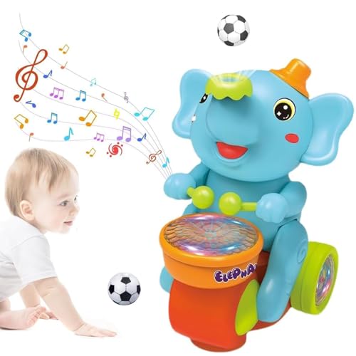 Snrtevu Musical Walking Elephant Drummer Toy, Elefantspielzeug Mit Lichter Und Musikm, Wagen Elefant Musiker Spielzeug, Elephant Baby Toy, Elephant Ride-On Toy for Babies Boys and Girls (Blue) von Snrtevu