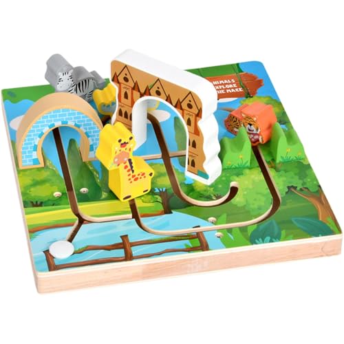 Feinmotorikspielzeug, Tier-Labyrinth-Spielzeug, Kleinkind-Lernspielzeug, Kinder-Puzzle-Labyrinth-Spielzeug, Lernspielzeug aus Holz, pädagogisches Labyrinth-Spielzeug, 22,5 x 22,5 x 10,5 cm, für von Snsengg