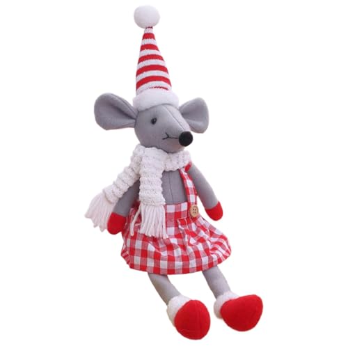 Snsengg Christmas Plush Figurines | Soft Long-Legged Stuffed Mice Plaid Fabric Christmas Decorations Doll,Comfortable Christmas Plush Mice for Mantels, Shelves, Dining Tables, Kitchen Cabinets von Snsengg