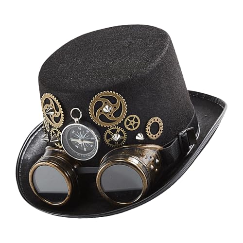 Snsengg Steampunk-Hut, Gothic-Steampunk-Brille, Zylinder für Erwachsene, Steampunk-Kostümzubehör, Cosplay-Hut, Maskerade-Zylinder, Steampunk-Dress-Up-Hut, Gothic-Kostümzubehör von Snsengg