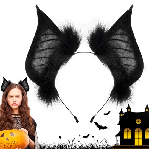 Snsengg Stirnbänder für Damenhaar | Stirnbänder für Mädchen | Kostüm Fledermausohren | Maskerade-Kostümzubehör, 23,9 x 23,9 x 4,9 cm, für Halloween-Partys oder Themenveranstaltungen (schwarz) von Snsengg