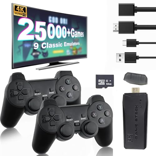 Snxiwth Drahtlose Retro Spielkonsole Retro Game Stick 4K HDMI Ausgang Plug Play TV Video Spiele Stick mit 20000+ Spielen integriert 2 kabellose 2.4G-Controller Geschenk für Ostern von Snxiwth