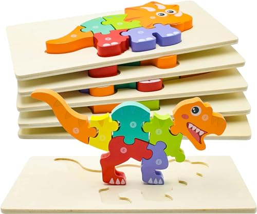 Snxiwth Holzpuzzle für Kleinkinder von 3 Jahren, Montessori Spielzeug für Kinder ab 1-3 Jahren, Hölzerne Dinosaurier Puzzles für Kleinkinder, Geschenk für 2-4 jährige Jungen und Mädchen - 6er-Pack von ZHQQ