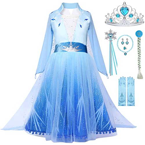 Snyemio Kinder Mädchen Prinzessin ELSA Eiskönigin Kostüm Kleid Weihnachten Halloween Karneval Schneekönigin Verkleidung Cosplay Fasching, 146-152(Etikett 150) von Snyemio