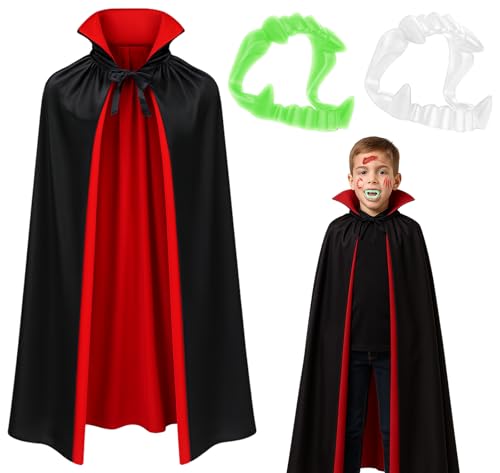 Snyvpra 4 Stück Vampir Kostüm Kinder Set, 120cm Doppelseitig Vampir Umhang Mit VampirZähne & 2 Stück Tattoo Aufkleber, Halloween Kostüm Kinder Jungen Mädchen, Halloween Kostüm Jungen Snyvpra 4 Stück Vampir Kostüm Kinder Set, 120cm Doppelseitig Vampir Umhang Mit VampirZähne & 2 Stück Tattoo Aufkleber, Halloween Kostüm Kinder Jungen Mädchen, Halloween Kostüm Jungen von Snyvpra
