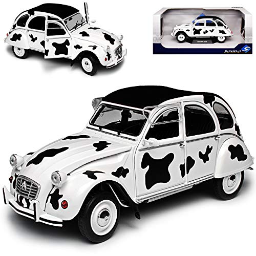 Citroen 2CV 6 Weiss mit Kuhflecken Vache Ente 1949-1990 1/18 Solido Modell Auto mit individiuellem Wunschkennzeichen von Solido