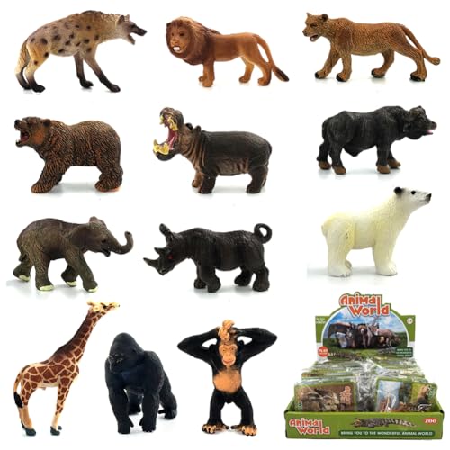 SoLLek 12 Stück Wildtierspielzeug, Dschungeltierspielzeug, Realistisches Tierspielzeug, Mini- Zoo Bauernhof Dschungel,enthält 12 pädagogische Spielzeugkarten von SoLLek