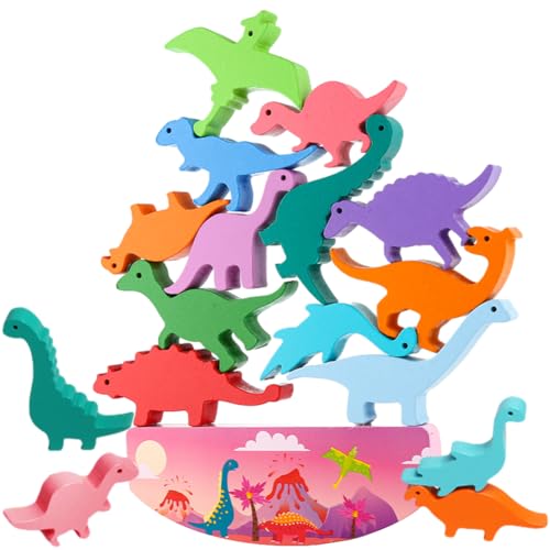 SoLLek 13pcs Dinosaurier-Stapelspielzeug aus Holz, Dinosaurier Spielzeug Kinder Holzspielzeug, Balancier Motorikspielzeug Dinosaurier Spielzeug Kinderspiele, Geschenke für Kinder von SoLLek