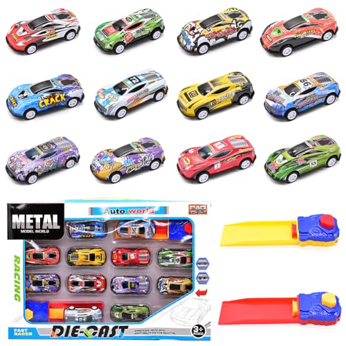 SoLLek 14 Stück Mini Spielzeugautos Set, Stunt Spielzeugauto Legierung, Spielzeugautos Set, Katapult Auto Spielzeug Geschenk für Jungen, Jungen und Mädchen Geburtstag Party Geschenke von SoLLek