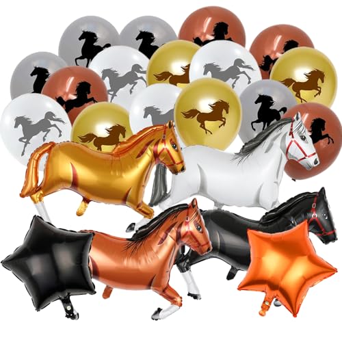 SoLLek 22pcs Pferde Geburtstagsdeko, Pferde Party Ballons, Pferd Thema Luftballons, Western Cow Partydeko, Pferd Thema Geburtstag Party Zubehör, Kinder Party Geburtstag Dekoration von SoLLek