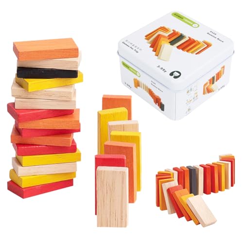 SoLLek Holz Domino Block Set, Domino Spielzeug, Domino Spiel 22 teilig Dominosteine aus Holz, Bunte Dominosteine Pädagogische Spielzeug, Kettenreaktions-Spiel aus Holz, Bausätze für Kinder von SoLLek