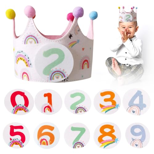 SoLLek Happy Birthday Krone Geburtstag,Geburtstagskrone Kinder,Kinder Partyhüte Set,Geburtstagskrone für Kinder,Geburtstagskrone Filz mit Austauschbaren Zahlen von 1-9 von SoLLek