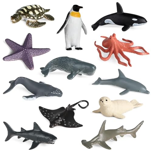 SoLLek Ozean Meer Tierfiguren 12pcs Spielzeug Set Figuren Spielzeug lebensechte Simulation Miniatur Ozean Tier Modell für Kinder Bildung Geburtstagsgeschenk von SoLLek