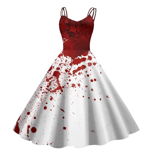 Halloween Kostüm Damen Gruselig,Blutige Aufdruck Ärmello Halloween Kleid Elegant Zombie Braut Kostüm Horror Brautkleid Halloween Kostüm Damen Gruselig,Blutige Aufdruck Ärmello Halloween Kleid Elegant Zombie Braut Kostüm Horror Brautkleid von Sobzia