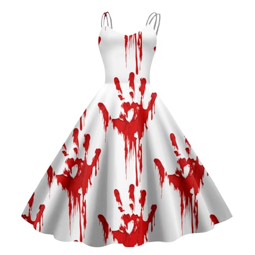 Halloween Kostüm Damen Gruselig,Blutige Aufdruck Ärmello Halloween Kleid Elegant Zombie Braut Kostüm Horror Brautkleid Halloween Kostüm Damen Gruselig,Blutige Aufdruck Ärmello Halloween Kleid Elegant Zombie Braut Kostüm Horror Brautkleid von Sobzia