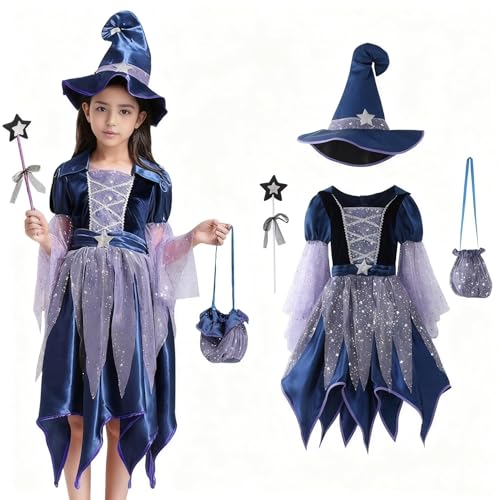 Halloween Kostüm Kinder Mädchen Hexenkostüm Kinder Karneval Cosplay Kostüme Festival Outfit Party KarnevalsKostüme Verkleidung Set mit Hut,Feenstab,Tragetasche Blau 100 Halloween Kostüm Kinder Mädchen Hexenkostüm Kinder Karneval Cosplay Kostüme Festival Outfit Party KarnevalsKostüme Verkleidung Set mit Hut,Feenstab,Tragetasche Blau 100 von Sobzia