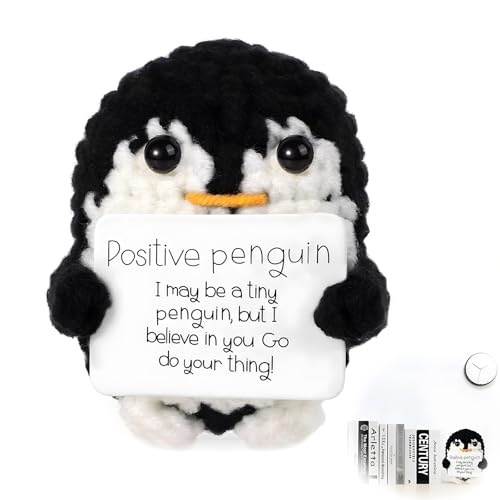 SoeUyd Positive Penguin, Positive Geschenke, Positive Pinguin, Niedliche und Kreative Gestrickte Pinguin Spielzeuge, Kleines Glücksbringer, Pinguin Spielzeug für Freunde Ermutigung Dekoration von SoeUyd