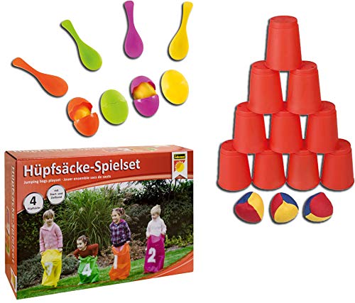 Party Kindergeburtstags-Komplettset bestehend aus 3 beliebten Spielen | Sackhüpfen, Eierlauf - und Ballwurfspiel (Party-Komplettset) von Solex