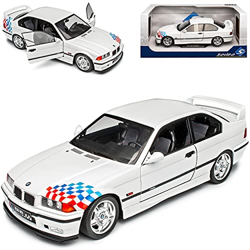 B*M*W 3er E36 M3 Coupe Lightweight Weiss 1990-2000 mit Sockel 1/18 Solido Modell Auto mit individiuellem Wunschkennzeichen von Solido B-M-W