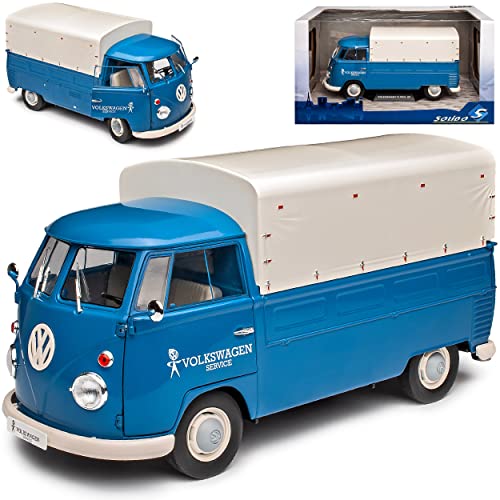 Volkwagen T1 Pritsche mit Plane Blau Samba Bully Bus 1950-1967 1/18 Solido Modell Auto mit individiuellem Wunschkennzeichen von Solido VW