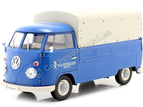 Solido 421187900 VW T1 Pritsche/Plane, Volkswagen Service, Baujahr 1950, Modellauto, Maßstab 1:18, blau, Mehrfarbig S1806702 von Solido