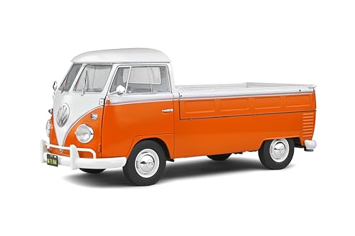 Solido VW T1 Pritsche, mit Surfbrett, Baujahr 1950, Modellauto, Maßstab 1:18, orange/weiß, S1806701 von Solido