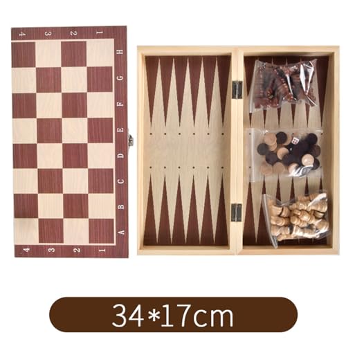 Solinder 3-in-1-Holzschach 3-in-1-Schachspiel aus Holz, Backgammon-Set, tragbares Schachspiel aus Holz für Erwachsene und Kinder von Solinder