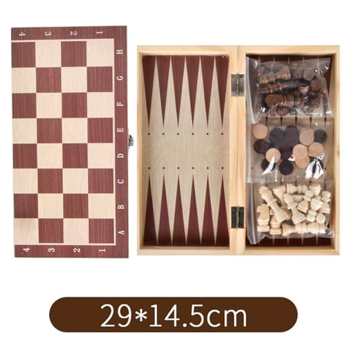 Solinder 3-in-1-Holzschach 3-in-1-Schachspiel aus Holz, Backgammon-Set, tragbares Schachspiel aus Holz für Erwachsene und Kinder von Solinder