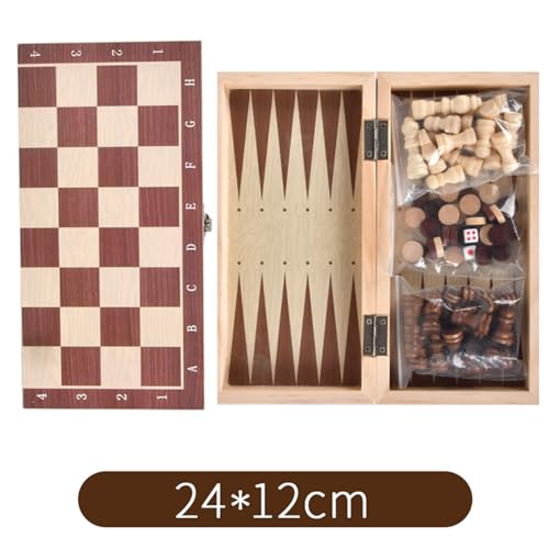 Solinder 3-in-1-Holzschach 3-in-1-Schachspiel aus Holz, Backgammon-Set, tragbares Schachspiel aus Holz für Erwachsene und Kinder von Solinder