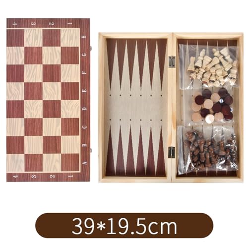 Solinder 3-in-1-Holzschach 3-in-1-Schachspiel aus Holz, Backgammon-Set, tragbares Schachspiel aus Holz für Erwachsene und Kinder von Solinder