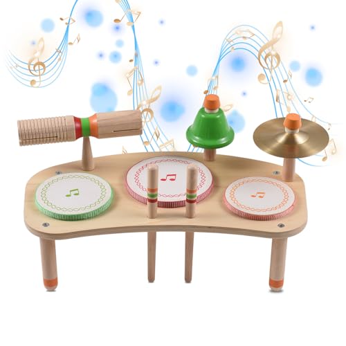 Solinder Drum Set Drum Set 7-in-1 Desktop Trommel Tragbare Abnehmbare Drum Kits Schlaginstrument Naturholz Glatte Gratfreie Holz Musik Kit für Weihnachten Geburtstagsgeschenk von Solinder