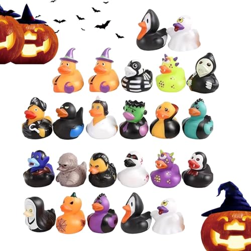 Halloween Gummienten Partygeschenke | 24 Stück Gummi-Enten Für Die Dekoration des Armaturenbretts Im Auto – Gummi-Enten Mit Halloween-Thema, Halloween-Gummi-Enten-Set, Badespielzeug Für Kinder von Sollee