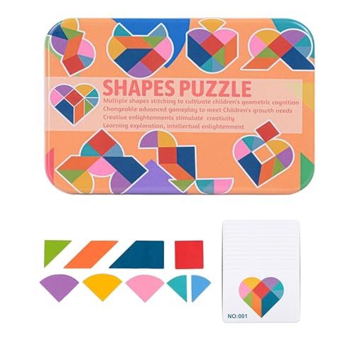 Sollee Musterblöcke aus Holz für Kinder,Musterblöcke | Tangram-Formen-Puzzle-Set | Lustiges -Lernspielzeug für Kinder im Alter von 3 bis 5 Jahren – Tangram-Formen-Puzzle-Set mit Karten von Sollee