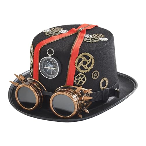 Sollee Steampunk Hüte mit Brille Steampunk Hut Steampunk Zylinder Herren Steampunk Hut Zubehör Vintage Hut für Party Cosplay Verkleidung von Sollee