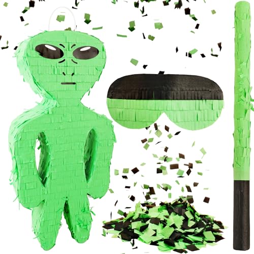 Halloween Alien Piñata Alien Shaped Piñata with Blindfold Stick Confetti and Hanging Loop for Kids Halloween Alien Theme Birthday Party Fun Decoration 17 x 7.9 x 2.8 Inches von Sonarun